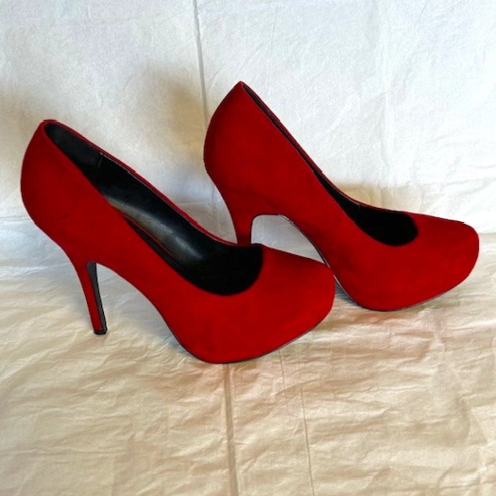 Mix No. 6, Red, Stiletto Platform, Closed-toe Heel,  Size 8, Suede, 5in Heels